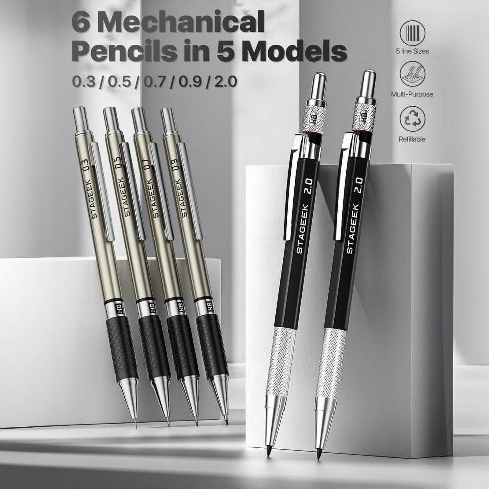 STAGEEK 37PCS Art Mechanical Pencil Set, Drafting Pencil 5 Sizes- 0.3, 0.5, 0.7, 0.9MM & 2PCS 2.0MM Mechanical Drawing Pencils with 492PCS Leads (6B 4B 2B HB 2H 4H Color) for Artist Sketching