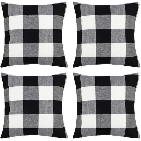 Wendana Christmas White Black Buffalo Plaids Pillow Covers Cotton Linen Throw Pillow Cushion Pillowcase for Sofa, Car, Office, Home Decoration, 18 x 18 (Best Way To Throw Cards)