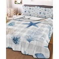 thumbnail image 3 of Quilts Twin-XL Size Bedding Set, Blue Starfish Coastal Lightweight Quilted Comforter, Summer Beach Coral Grey Plaid Soft Reversible Bedspread Coverlet with Pillow Covers for All Season, 68" x 98", 3 of 7