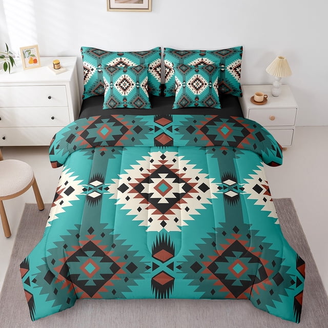 Erosebridal Vintage Aztec Bedding Queen Size, Tribal Mandala Bed in a Bag Queen size, Geometric Decor, Reversible 7pcs