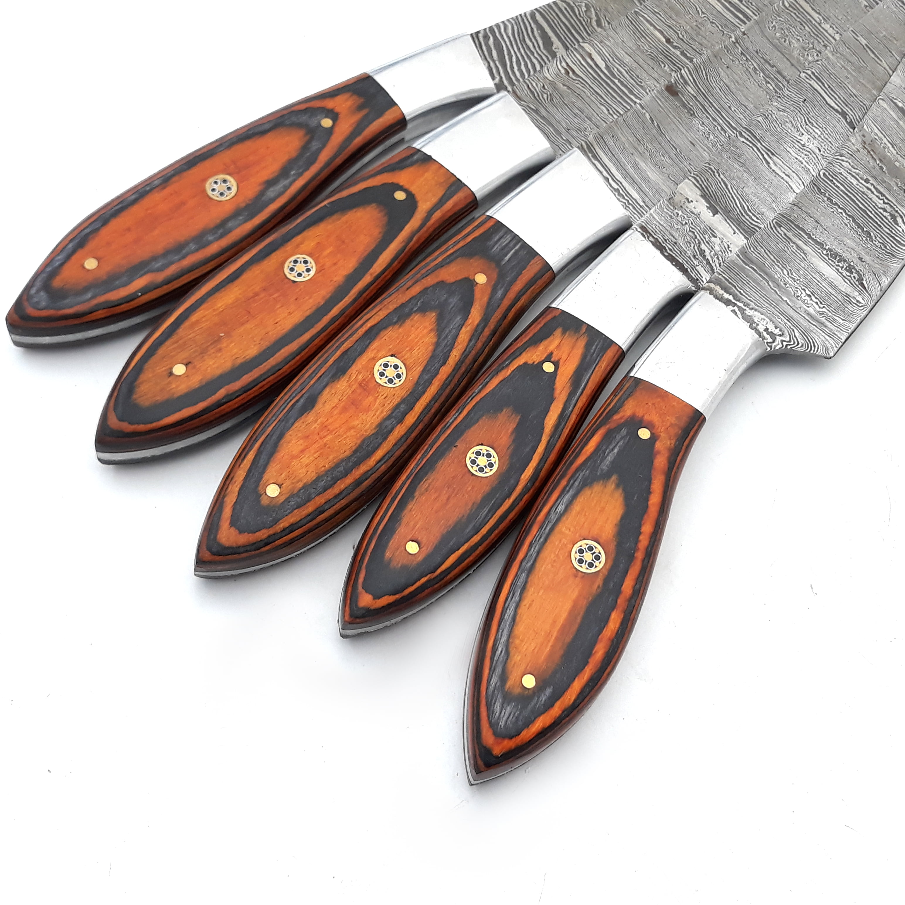 Smart & Sharp Custom Handmade Damascus Chef Knives Set/Kitchen Knives 5 Pieces Set 17471 (Orange)