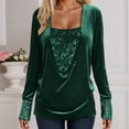 thumbnail image 2 of Womens Glitter Tops 2026 Spring Trendy Y2K Long Sleeve V Neck Loose Velvet Sequin Patchwork T Shirts Rave Outfit, 2 of 8