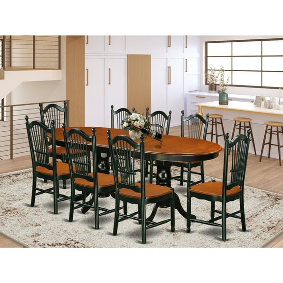 9 Piece Dining Room Set - Oval Table & 8 Chairs - Black Cherry Finish - Modern Furniture Set