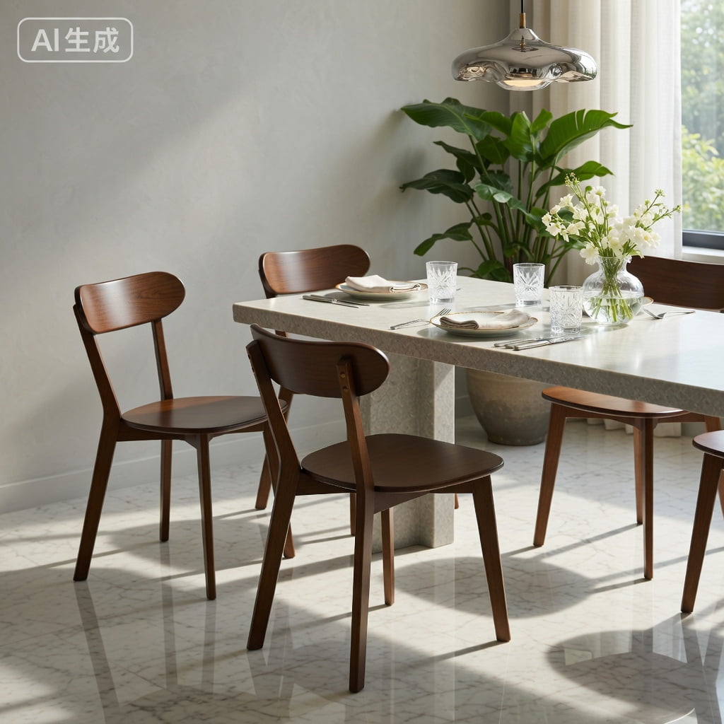 Hommoo Mid Century Modern Solid Wood Dining Chair, Ergonomic Curved Backrest, Adjustable Leveling Feet, Sturdy Slanted Legs for Dining Room, Kitchen & Living Room, Walnut