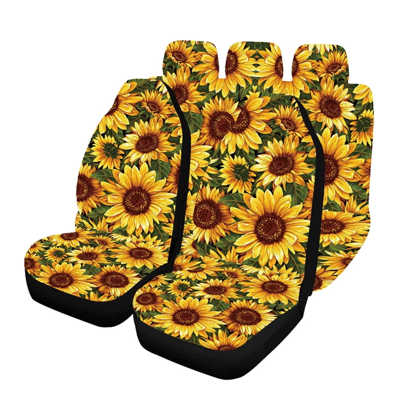 1/2/7Pcs Car Seat Covers Set Sunflower Printing Four Seasons General Front OR Reat Seat Car Seat