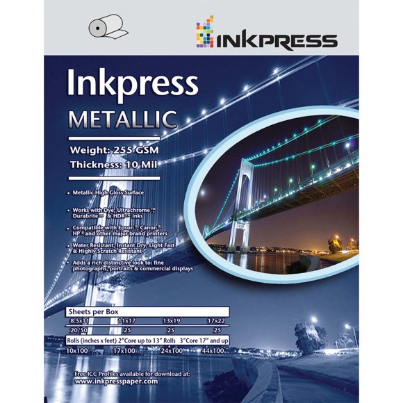 Inkpress Metallic Paper Gloss - 255 gsm, 10 mil, Metallic Glossy surface,17 x 22 - 25