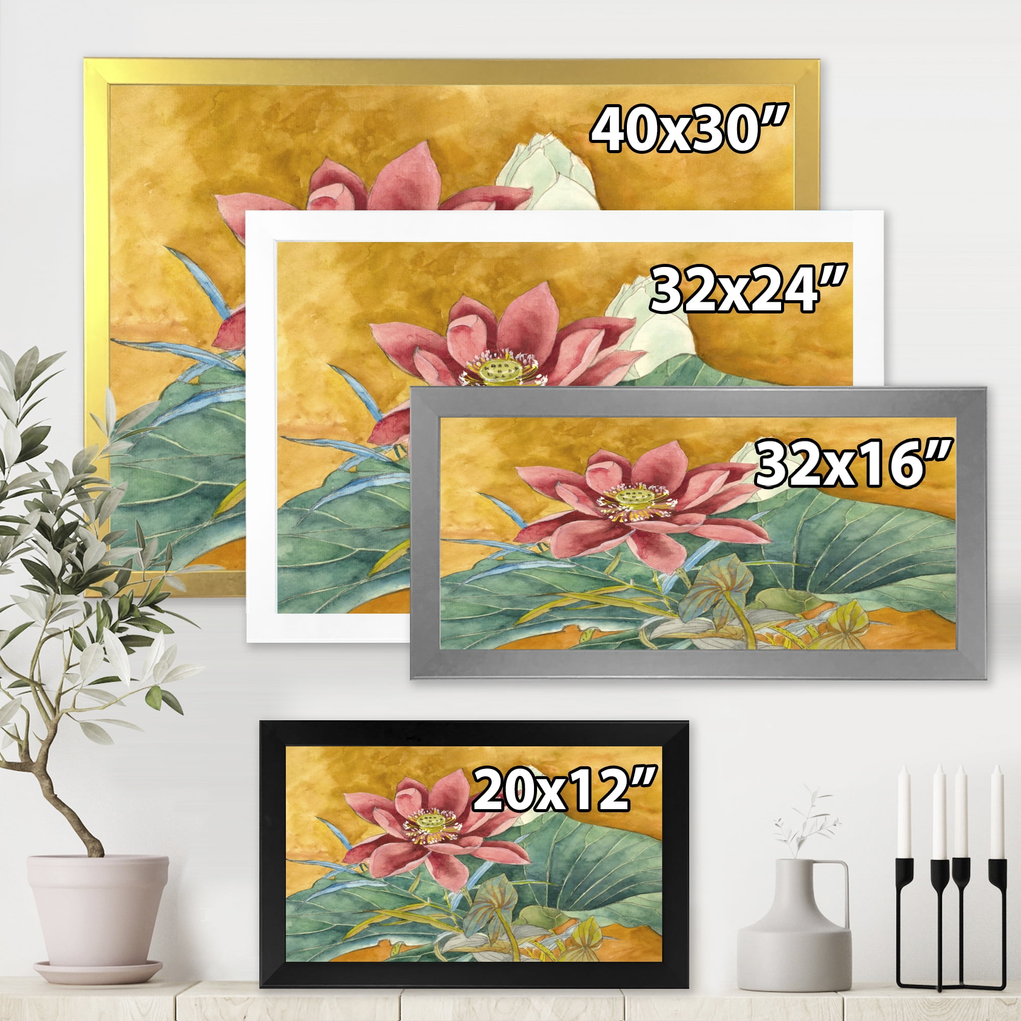 Designart 'Ancient Impression of Pink Lotus' Traditional Framed Art Print