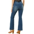 thumbnail image 3 of Unique Bargains Junior's Flare High Waist Stretch Long Pants Bell Button Jeans XL Dark Blue, 3 of 6