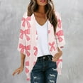 thumbnail image 2 of FAVIPT Womens Kimono Cardigans Summer Retro Graphic Printed Flowy Shirts 3/4 Puff Sleeve Cover Up Chiffon Tops Casual Loose Beach Blouses 2025 Pink,S, 2 of 5