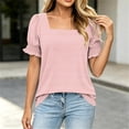 thumbnail image 4 of Levmjia Women's Striped Short Sleeve T Shirt Square Neck Casual Summer Top with Flounce Sleeves Vintage Aesthetic Basic Tee for Ladies, 4 of 7