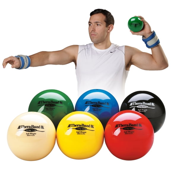 THERABAND Soft Weight Set of 6, 4.5" Ball-Shaped Isotonic Exercise Balls for Physical Therapy, Weighted Ball Set for Pilates, Shoulder Strength & Rehab, Color-Coded, Portable & Easy to Grip