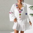 thumbnail image 6 of Xuhomer Sunscreen Cover for Women Crochet Floral Hollow Short Sleeve V-Neck Flowy Summer Cover Up Bikini Bathing Suits Loose Beach Tassel Cover Ups Swimsuit Cover-up Dress White Free Size, 6 of 8