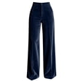 thumbnail image 4 of Yyeselk Women Velour Dress Pants Button High Waisted Wide Leg Trousers Pleated Front Trendy Business Casual Outfits for Women with Pockets Navy M, 4 of 7