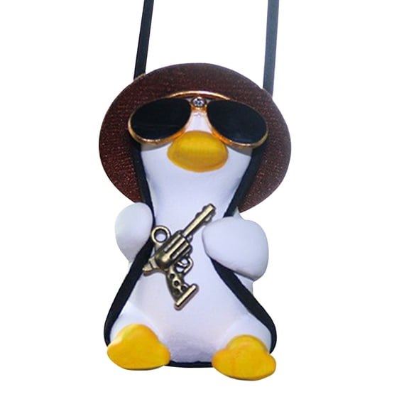 Swing Duck Car Rearview Mirror Pendant, Brown Hat & Sunglasses Duck Hanging Ornament, Cool Gun-Adorned Auto interior Accessory, Stylish decor for Women's Cars, Vehicle Cabin