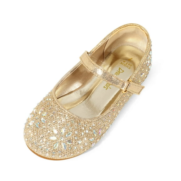 Girls ballerina flats with sparkling rhinestones and classic Mary Jane strap perfect for formal or special occasions
