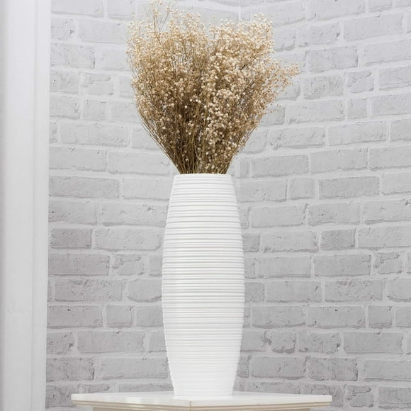 LEEWADEE Petit Vase de Sol – Porte-Fleurs Fait Main en Bois de Manguier, Vase Sophistiqué pour Branches et Fleurs Décoratives, 14 Pouces, Blanc