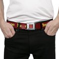 thumbnail image 3 of Dodge Belt, Seatbelt Buckle Belt, Vintage Dodge Demon Logo Burgundy Yellow Red, 34 to 52 Inches, 3 of 9