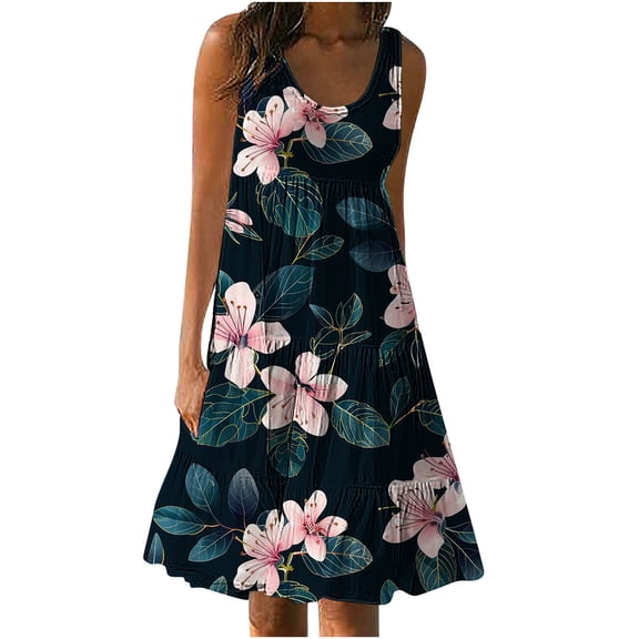 Giftesty Summer Dresses for Women Summer Casual Loose Sleevless Crew Neck Dress