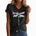 thumbnail image 4 of Paguaki Womens Fashion Casual Dragonfly Printed V Neck Short Sleeve T Shirt Top, 4 of 9