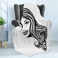 thumbnail image 4 of Hair Salon Soft Flannel Fleece Blanket, Black and White Vintage Style Portrait of a Young Lady with Indulgent Hair, Cozy Plush for Indoor and Outdoor Use, 60" x 80", Black and White, by Ambesonne, 4 of 5