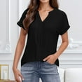 thumbnail image 2 of MIXUE Womens Summer Tops Summer Solid Color Fashion V Neck Short Sleeve Pullover Tee Shirts Outwear,Black,M, 2 of 7