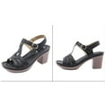 thumbnail image 6 of Fesfesfes Sandals Women Metal Buckle Stitching Sandals Thick High Heels Comfortable Oversized Sandals 6(37), 6 of 8