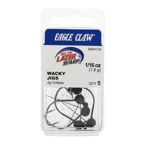 Eagle Claw Lazer Sharp Wacky Jig Head with Weed Guard, Black, 1/8 oz
