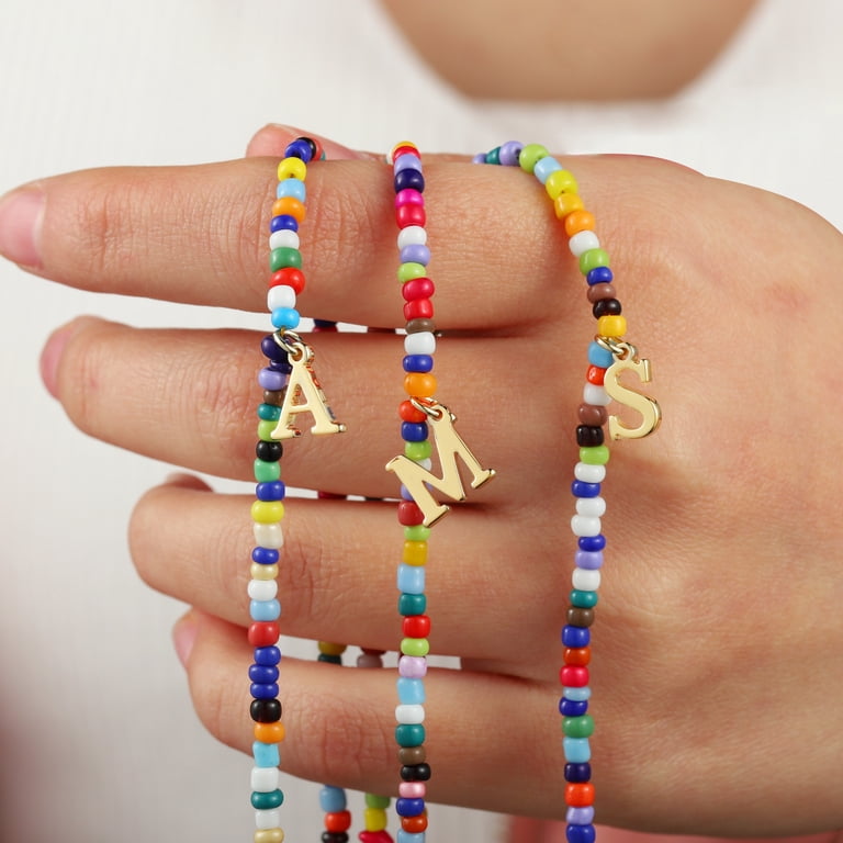 Turandoss Colorful Beaded Initial Choker Necklace, A-Z photo 4