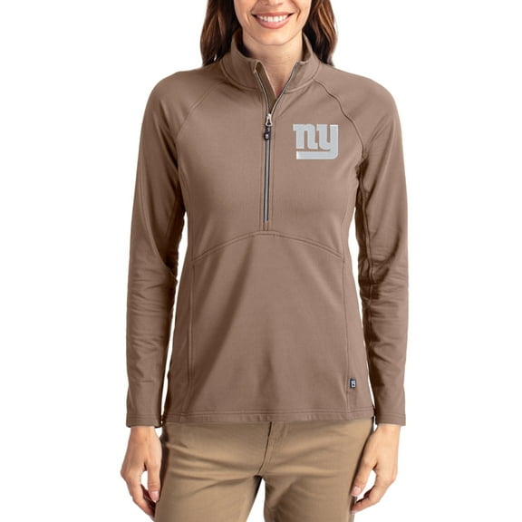 Women's Cutter & Buck Brown New York Giants Tonal Adapt Eco Knit Stretch Recycled Raglan Half-Zip Pullover