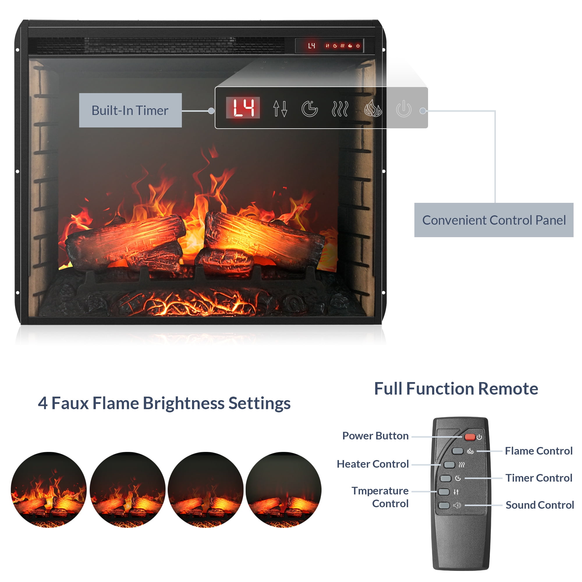 BELLEZE 28" Electric Fireplace, 1500 W 5000 BTU Space Heater with Adjustable Timer, Realistic Wood Log & Crackling Sound, Indoor Fireplace for TV Stand Mantel, Bedroom, Living Room