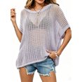 thumbnail image 4 of Womens Crochet Sweater Tops Batwing Short Sleeve Oversized Boat Neck Boho Knit Summer Beach Cover Ups, 4 of 5