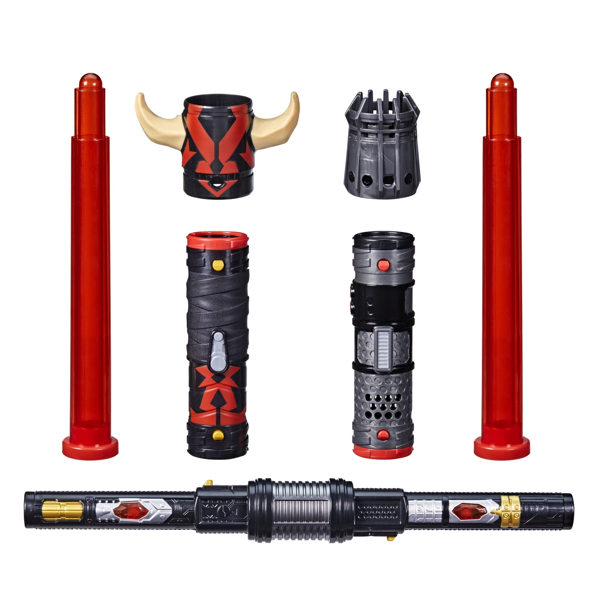 NEW DARTH MUAL DUAL LIGHTSABERS 2 X OFFICIAL LEGO METALLIC / TRANS RED