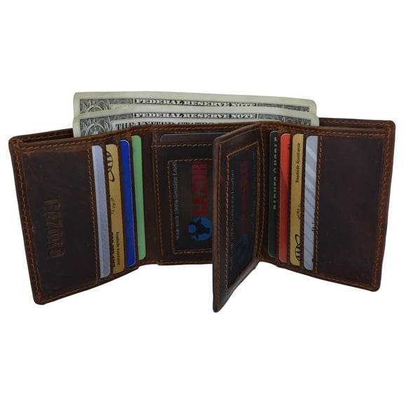 RFID Blocking Cazoro Mens Premium Vintage Leather Trifold Credit Card ID Wallet