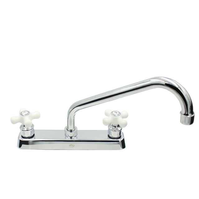 Llave Mezcladora Agua Fregadero O Tarja De Cocina Alfa Cromado Manerales Blanco Porcelana