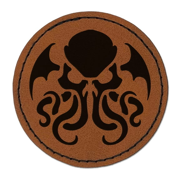 Cthulhu Eldritch Horror Scary 2.5" Faux Leather Round Engraved Iron-On Patch - Brown