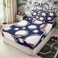 thumbnail image 3 of Erosebridal Cartoon Baseball Lover Zipper Twin Comforter Sets with Fitted Sheet and 2 Pillowcases for Boys Men, Sports Ball Print Zipper Bedding Set, Navy Reversible, 4 Pieces, 3 of 7