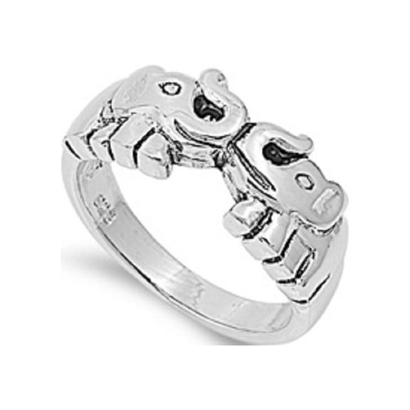 925 Sterling Silver Kissing Elephants Ring Size 10