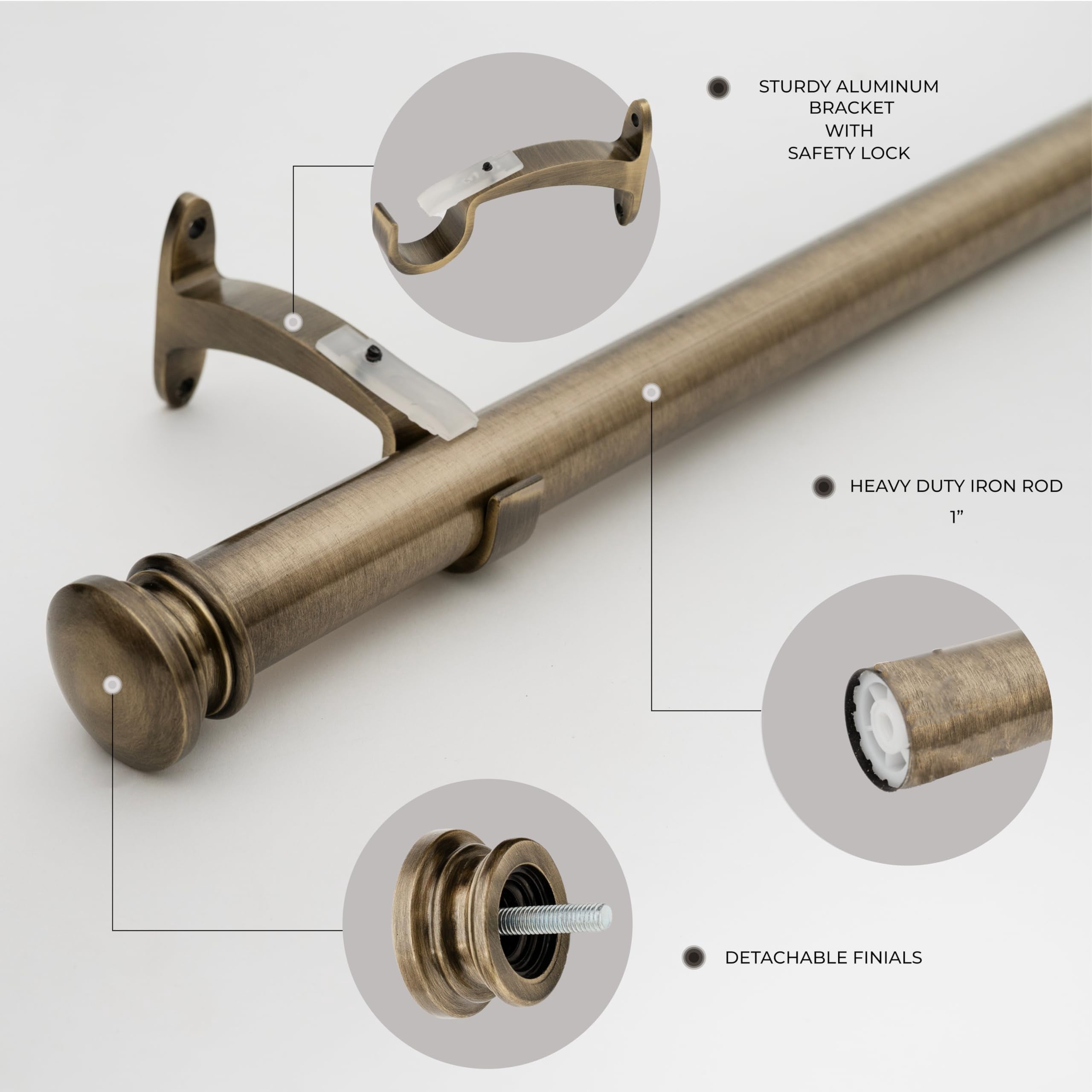 Deco Window Adjustable Curtain Rod for Windows 44 to 120 Inch (Pack of 1) Extendable Curtain Rod with End Cap Finial (Brass)
