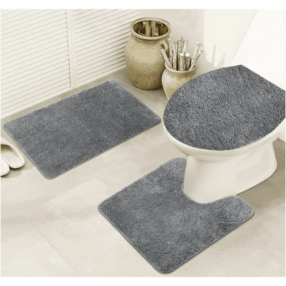 Soft Microfiber Bathroom Toilet Lid Cover, Machine Washable Seat Covers, 17.5x15, Stays in Place Rubber Backing, Fits Most Round, Elongated and Oblong Lids, Accessories Decor, Gray
