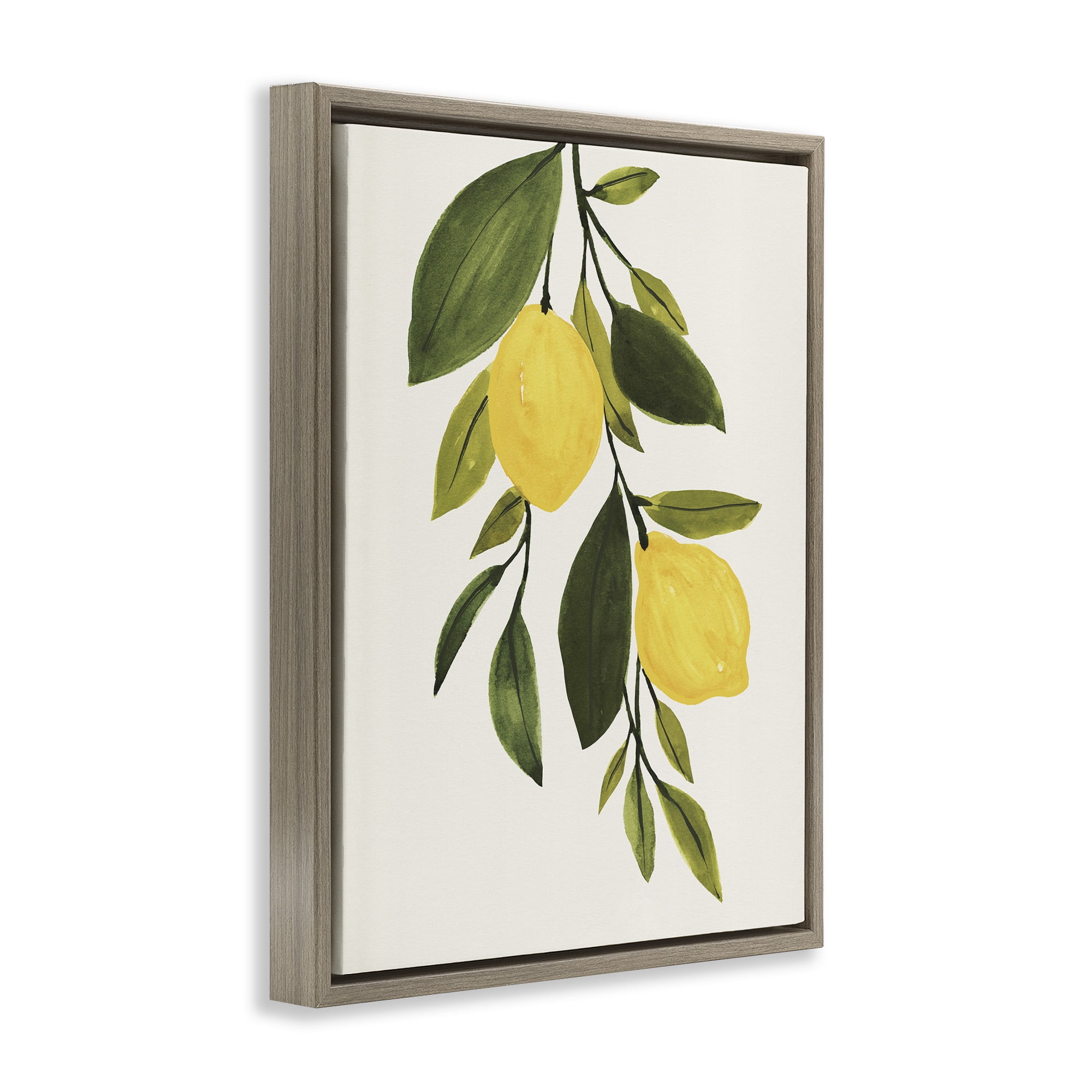 Stupell Industries Simple Yellow Country Lemon Leaf Botanical & Floral Painting Brown Floater Framed Canvas Art Print Wall Art, 25 x 31