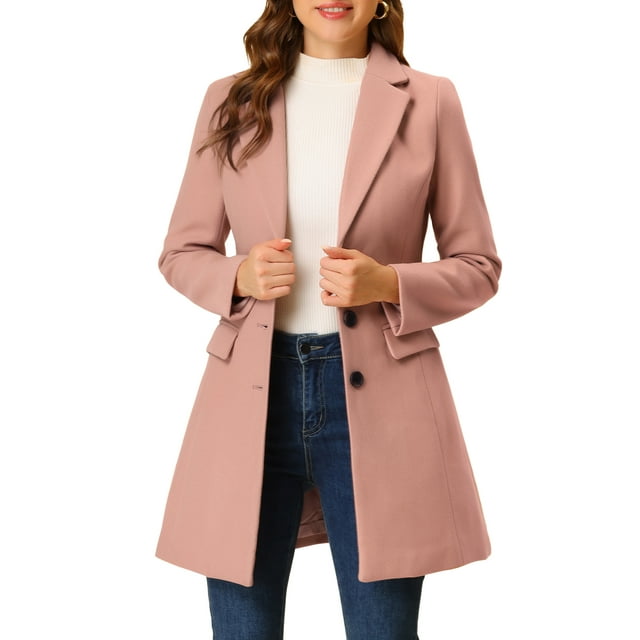 Abrigo de mujer INSPIRE CHIC de color sólido con solapa de muesca y un solo botón, abrigo de invierno en rosa polvo, talla XL