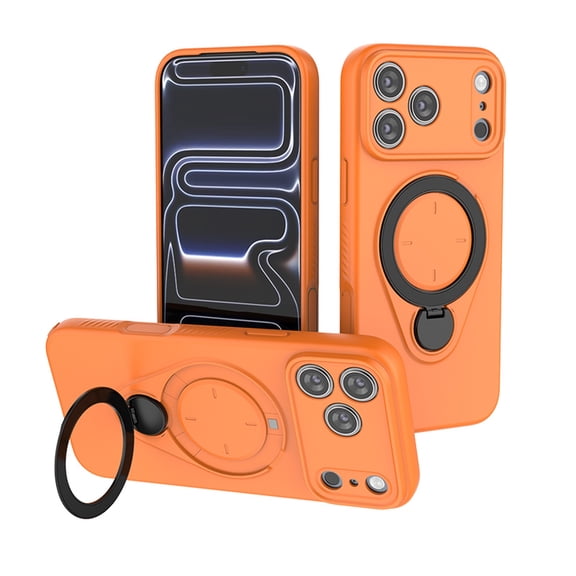 ELEHOLD For iPhone 17 Pro Max Magnetic Protective Case, Shockproof Rugged Ring Grip Kickstand Heavy Duty Magnetic Protective Cover, Orange