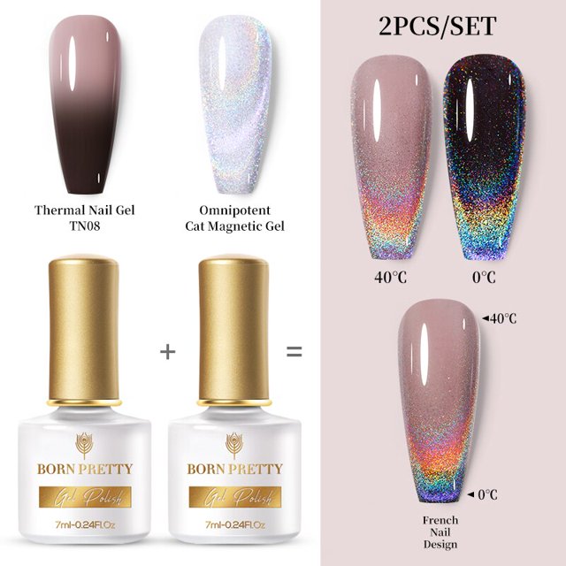 BORN PRETTY 2Bottles 7ml Matte Eggshell Temperature Color Changing Thermal Gel Polish UV LED Soak Off Nail Gel Varnish Set Gong Bohan LED