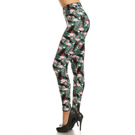 - Women's Plus Tropical Plant Flamingo Pattern Printed Leggings