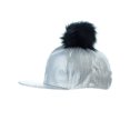 thumbnail image 2 of Unisex Style Faux Fur Pom Pom Snapback Flat Bill Cap Hat - Silver Glitter on Silver, 2 of 4