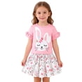 thumbnail image 3 of Laipiong Easter Bunny Egg Print Girls 2 Piece Outfit Fashion Ribbon Bowknot Blouse With Lace Trim And Pleated Skirt Red 7-8, 3 of 9