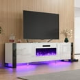 "AMERLIFE Modern 80"" White Fireplace TV Stand with LED Lights