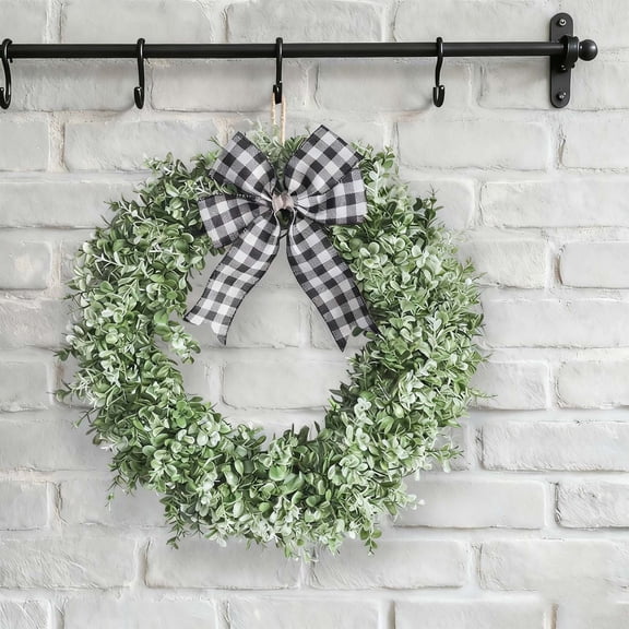 Spring Summer Artificial Small Wildflowers Eucalyptus Leaves Wreath, Simulation Front Door Decorative Garland, for Wall Window Fence Mantel Piece Decor