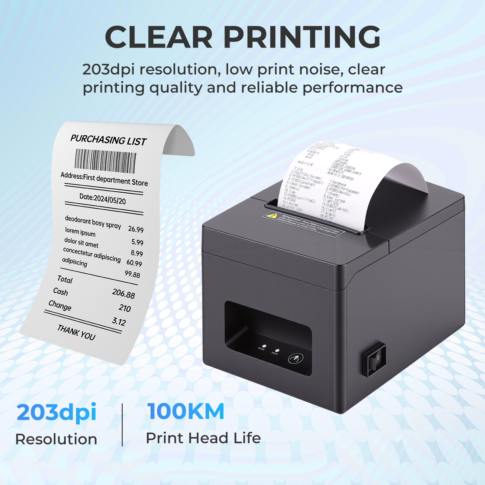 80mm Receipt Printer ESC/POS Thermal Printer, Restaurant Kitchen Printer with Auto Cutter Support Cash Drawer, POS Printer w/ USB Serial Ethernet Interface Support Windows/Mac, Wall Mount