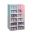 thumbnail image 1 of jesticaly Stackable Storage Shoe Box Clear Closet Stackable Storage Shelf Plastic Shoe Organizer Womens Mens Shoes Container light green, 1 of 6
